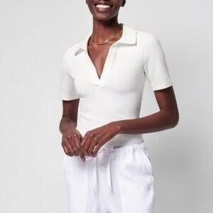 NWOT Faherty Egret White Rib Knit Polo Bodysuit